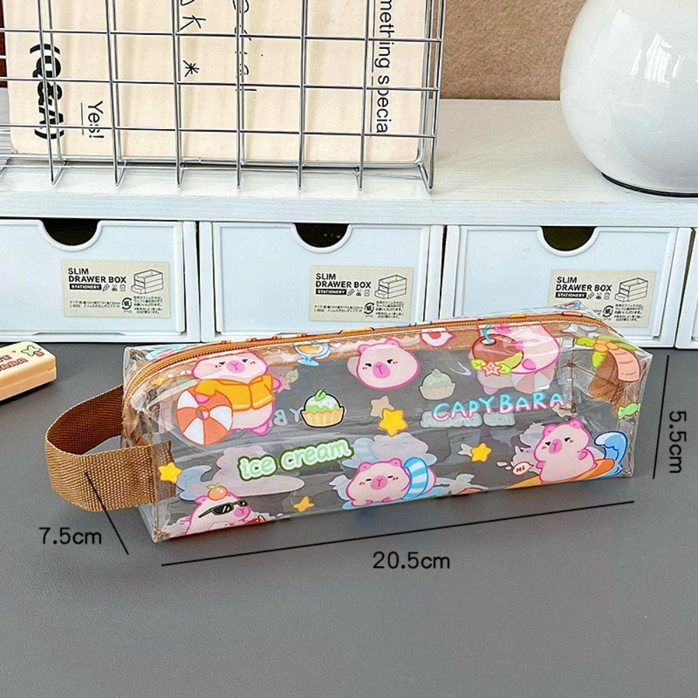 Kawaii Capybara Pen Bag Cartoon Stationery Storage Bag Transparent Pencil Case  Student Gift