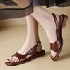 Flat Sandals 22 Summer New Square Toe Retro Low-heeled Plus Size Open-toe Sandals
