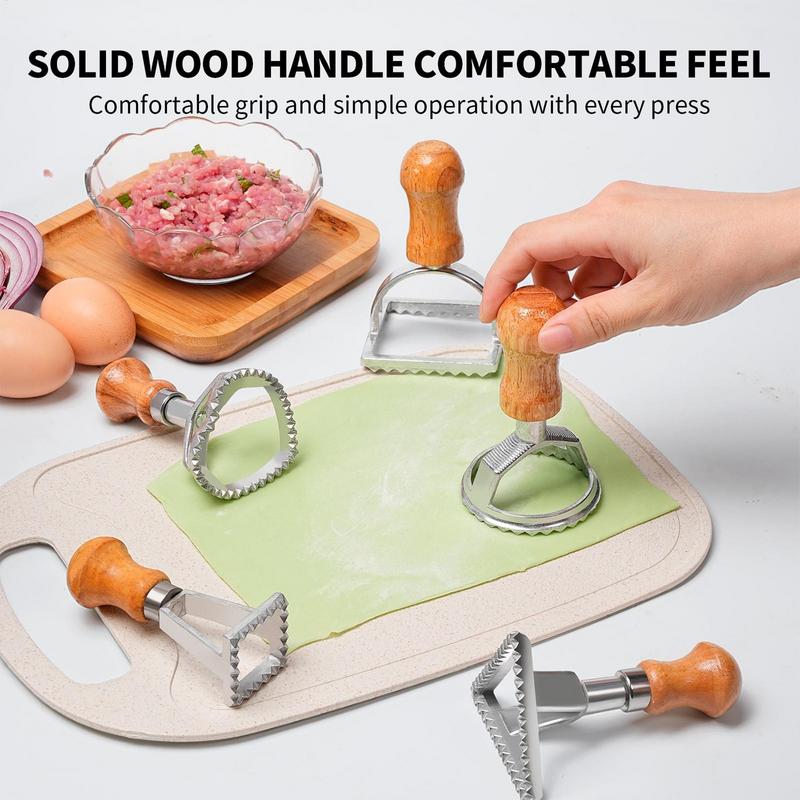 Cookie Mold Press Ravioli Stamp Maker With Wood Handle Ergonomic Dough Cutting Device Pasta Making Kit For Holidays Birthday