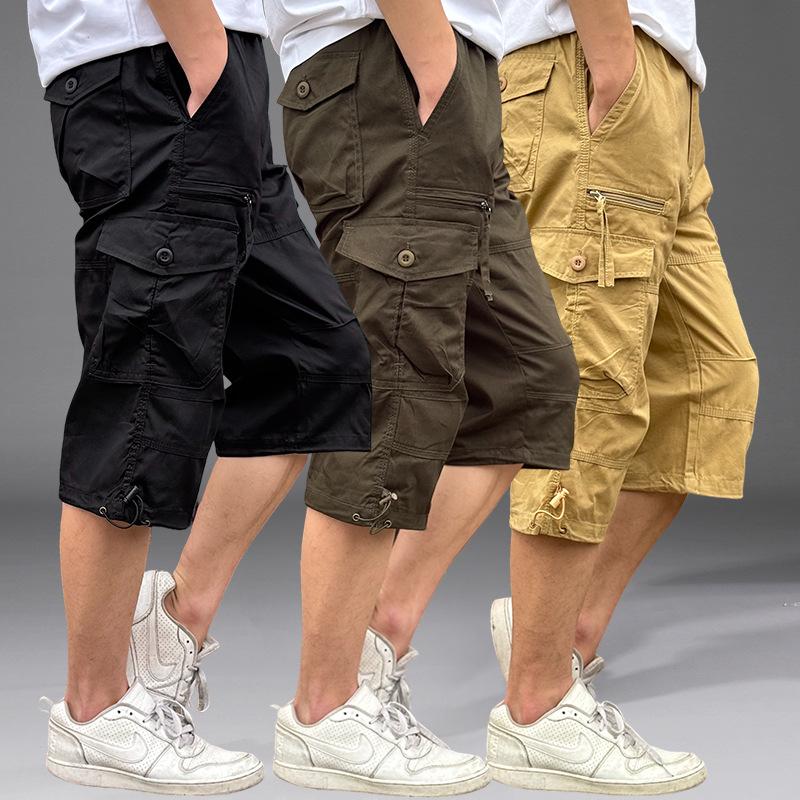 Erkek Kargo Şort Yaz Gevşek Rahat Pantolon Elastik Bel Büyük Boy Açık Koşu Eşofman Altı Trend Çok Cepler