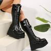 Moda Taglia Forte 43 Autunno Inverno Stivali Al Ginocchio Donna Moda Neri Zeppa Scarpe con Plateau Donna Goth Punk Suola Spessa Stivali Anfibi