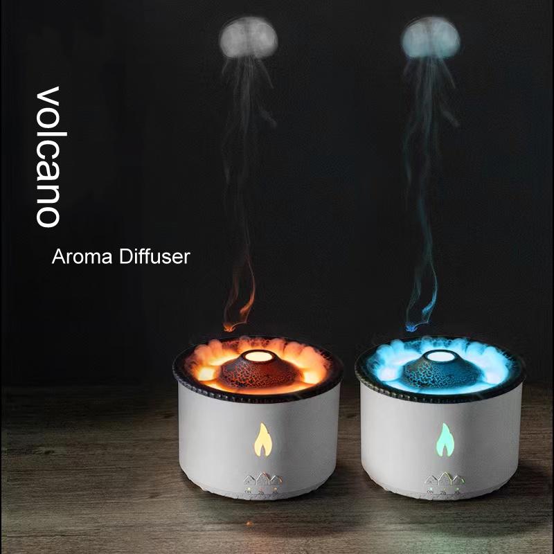 Diffuseur d'arômes Volcano Fire Flame, humidificateur d'air aromathérapie, télécommande bicolore, brume de méduse, humidificateurs Volcano