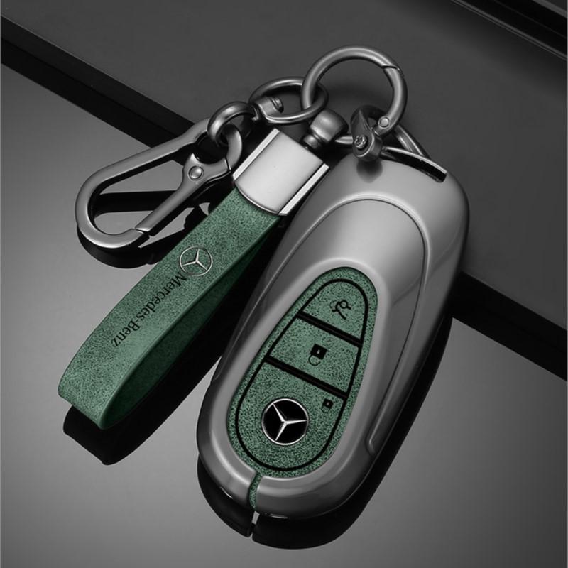 Metal Leather Car Remote Key Case Cover Shell for Mercedes Benz 2022 C S Class W206 W223 S350 C260 C300 S400 S450 S500 Accessory
