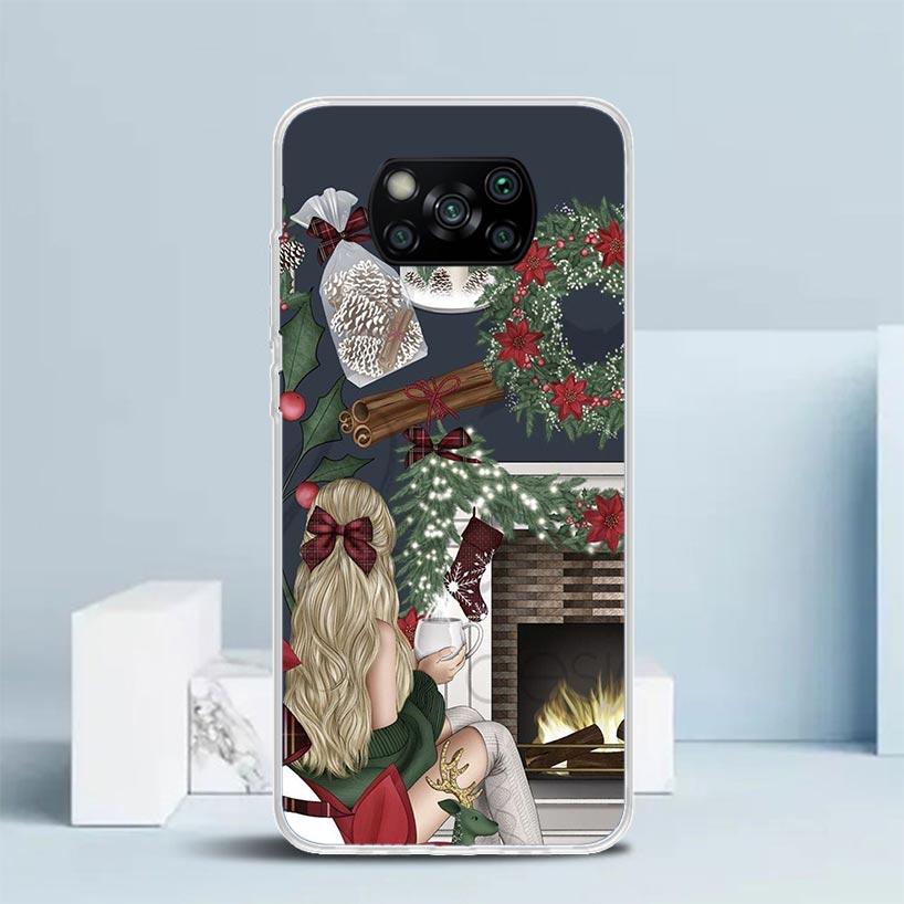 Christmas Art Girls Coffee Phone Case For Xiaomi Poco F7 Ultra X5 X6 X7 Pro M7 Redmi 15C 15 13C 13 12C 12 10C 10 10A 9 9C 9A 9T