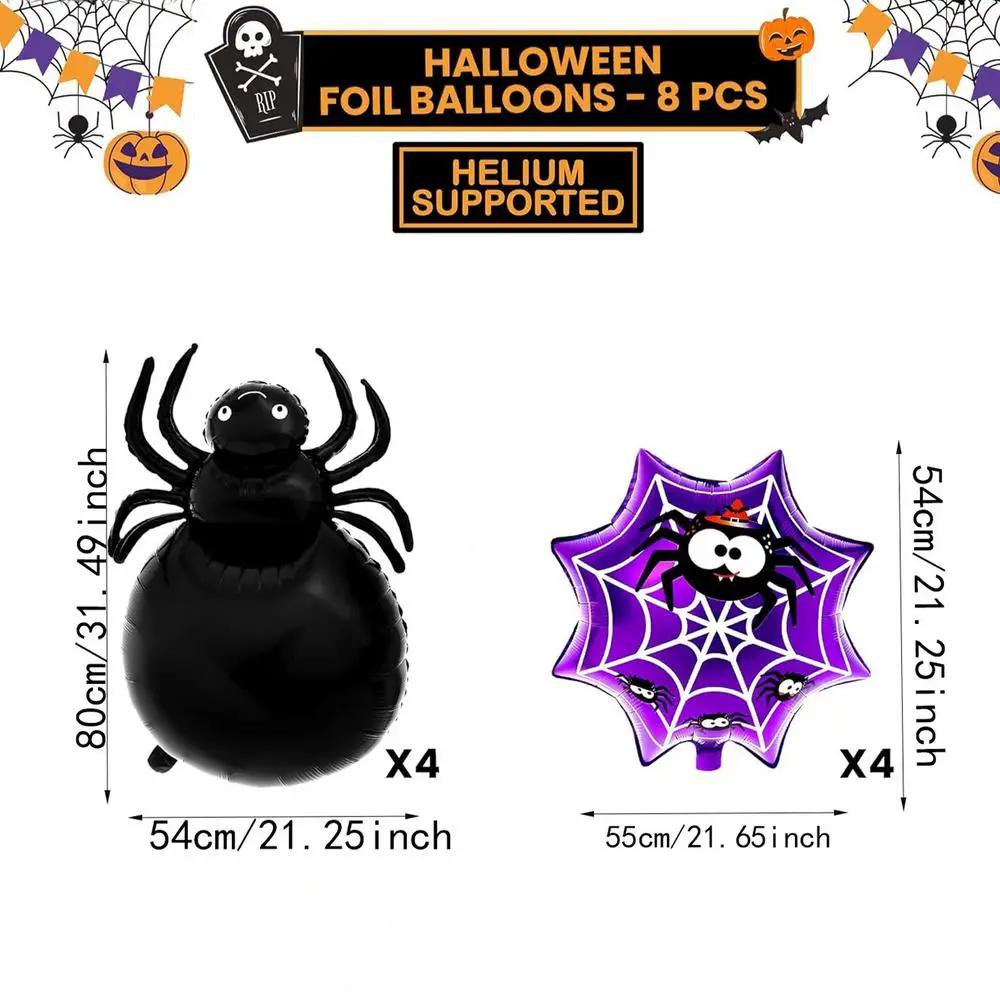 Halloween Spider Balloons Horror Foil Spider Web Balloon Sets Black Spider Balloons Halloween Decoration Kit Spooky Decoration Other