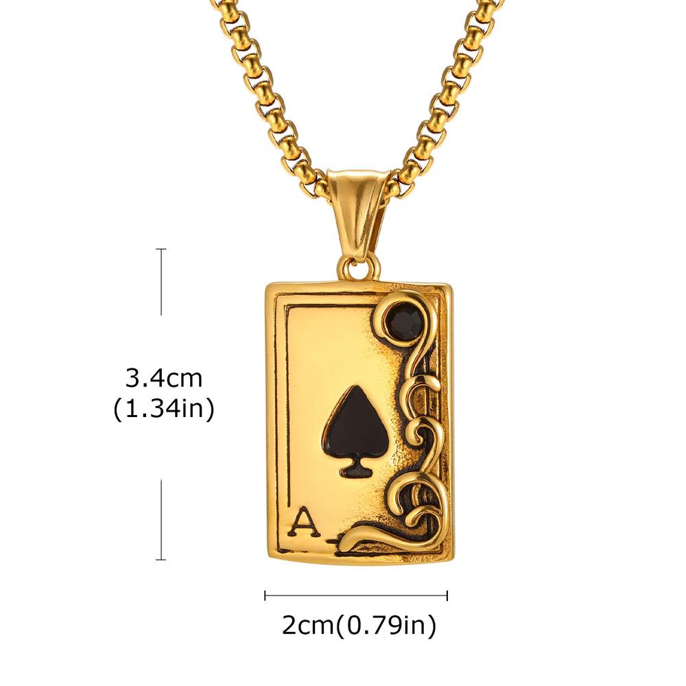 Vnox Gothic Spade A Pendant Necklace for Men, Gold Silver Color Stainless Steel Box Chain, Vintage Black Playing Card Jewelry