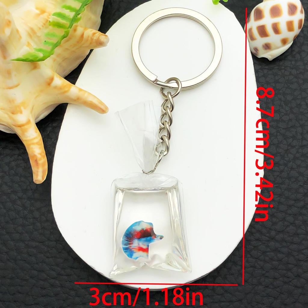 Resin Ocean Blue Yellow Black Small Fish Keychain – Creative Backpack and Car Key Ornament