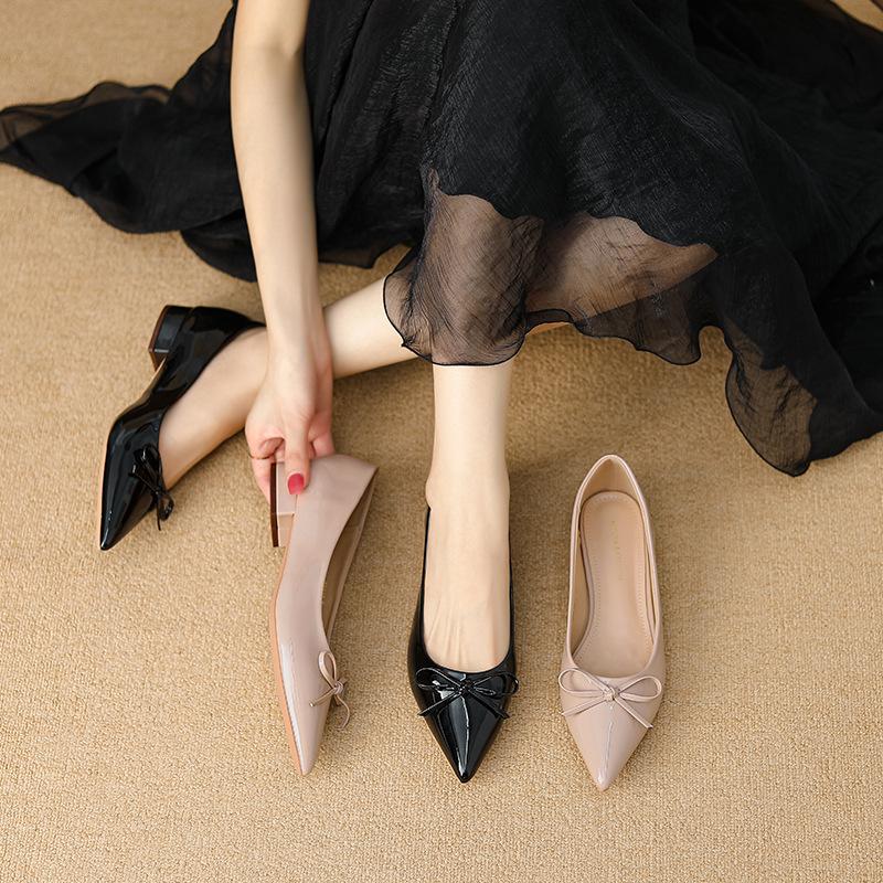 Y6618-2 French Niche Pointed Head Bow High Heel Single Shoes Women 2025 Spring and Summer with Skirt Temperament Thick Heel Women