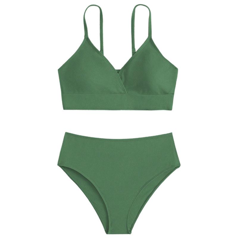 2024 European & American Girls' Solid Color Two-Piece Bikini Swimsuit