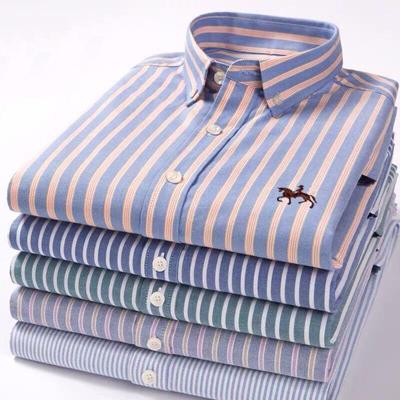 Men's Long Sleeve Striped Cotton Oxford Shirt - Casual Business Wear