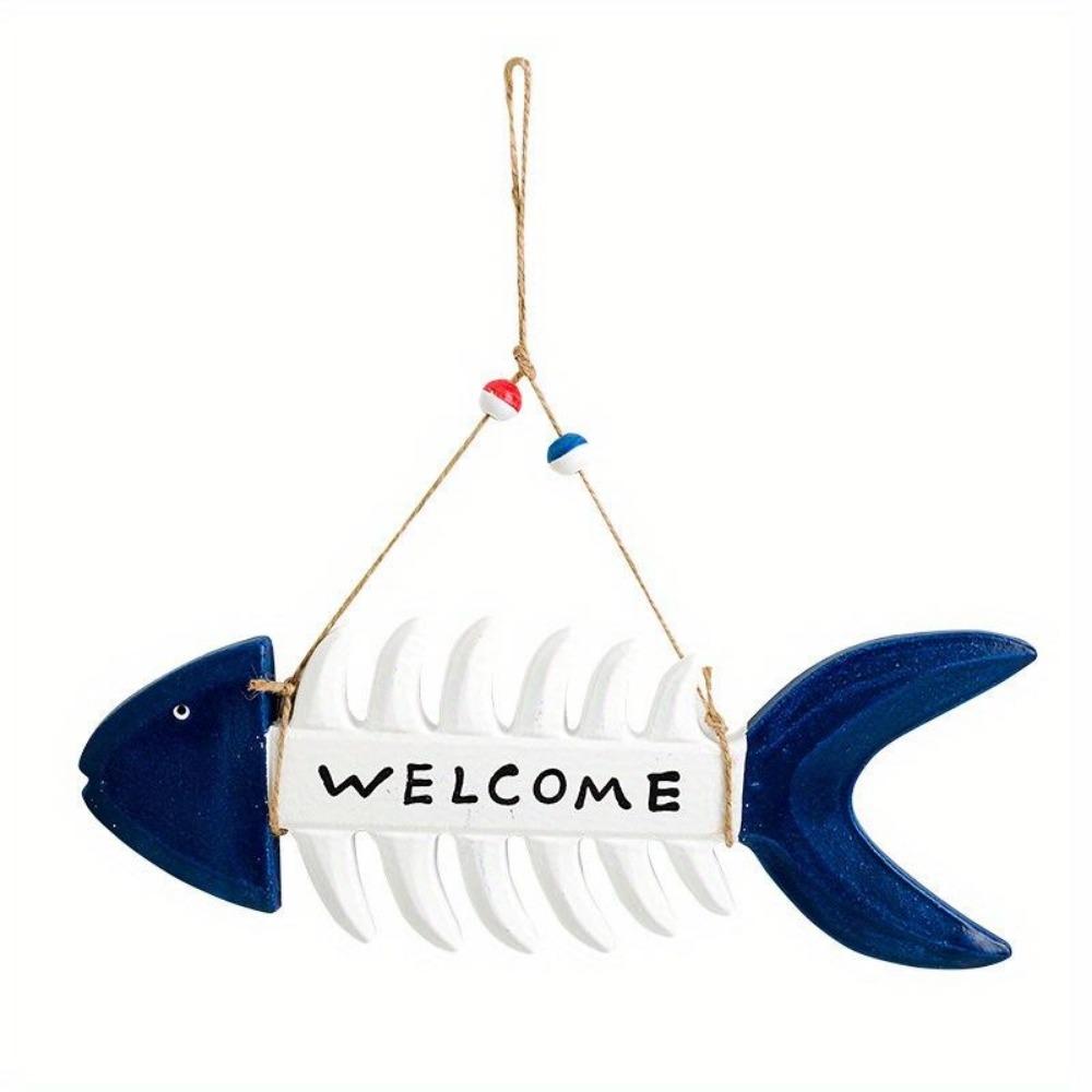 1 ks Středomořské Dřevěné Rybí Kosti Rybí Kost Vítejte K Zavěšení na Zeď Ozdoby Nástěnná Dekorace