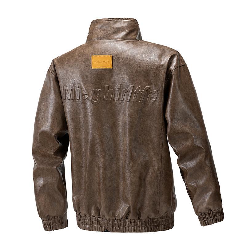 American PU leather jacket men's coat spring and autumn new stand-up collar locomotive clothing versatile trend jacket shirt
