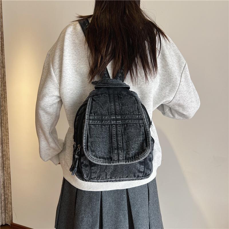 Denim Backpack for Women – Vintage Washed Jeans Style School Bag – Perfect for Casual Wear & Campus Life