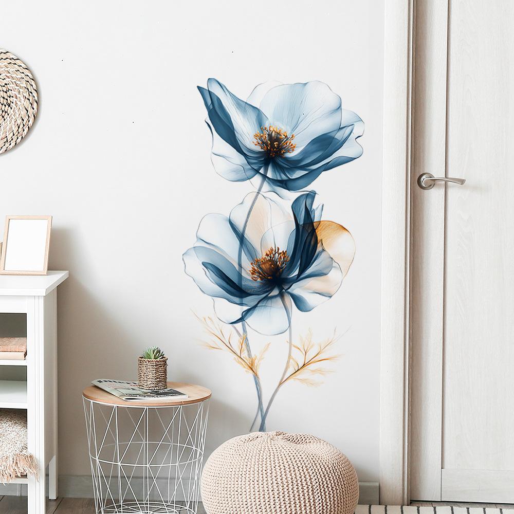 Large Blue Flower Wall Sticker Self Adhesive Removable Wall Decal for Living Room Entrance Bedroom Home Decoration