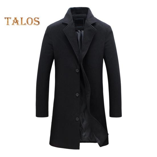 

Мужское шерстяное пальто с лацканами и длинным рукавом, однобортная куртка, однотонное ветрозащитное деловое повседневное пальто XXL чёрный