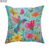 2D Flat 1pc Spring Floral Hummingbird Throw Pillow Covers Blue Peach Cosy Decorative Pillowcases One