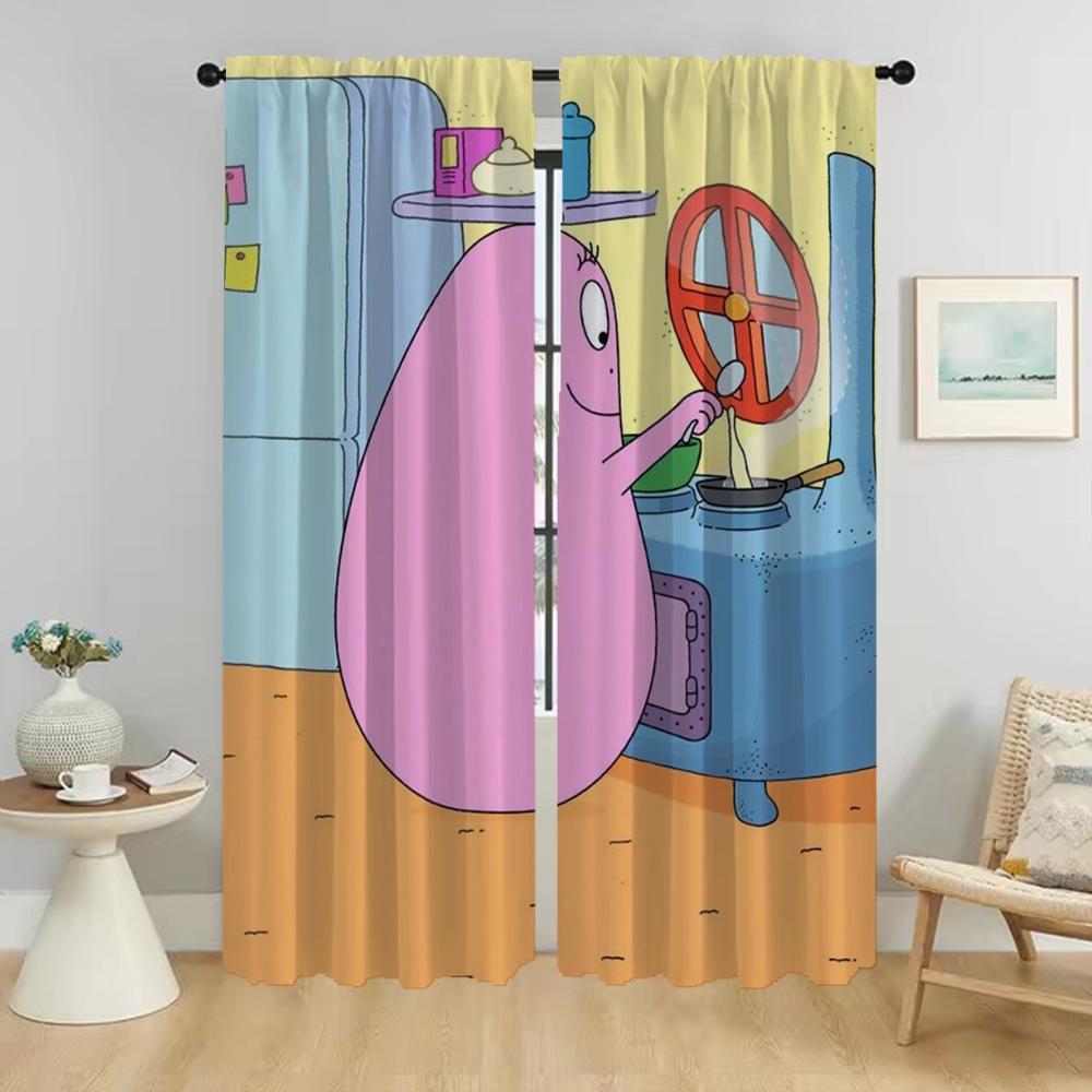 Window Curtain for Room 2 Panel Les Barbapapa Curtains Child Room Shades Tulle for Bedroom Partition Halloween Decoration Living
