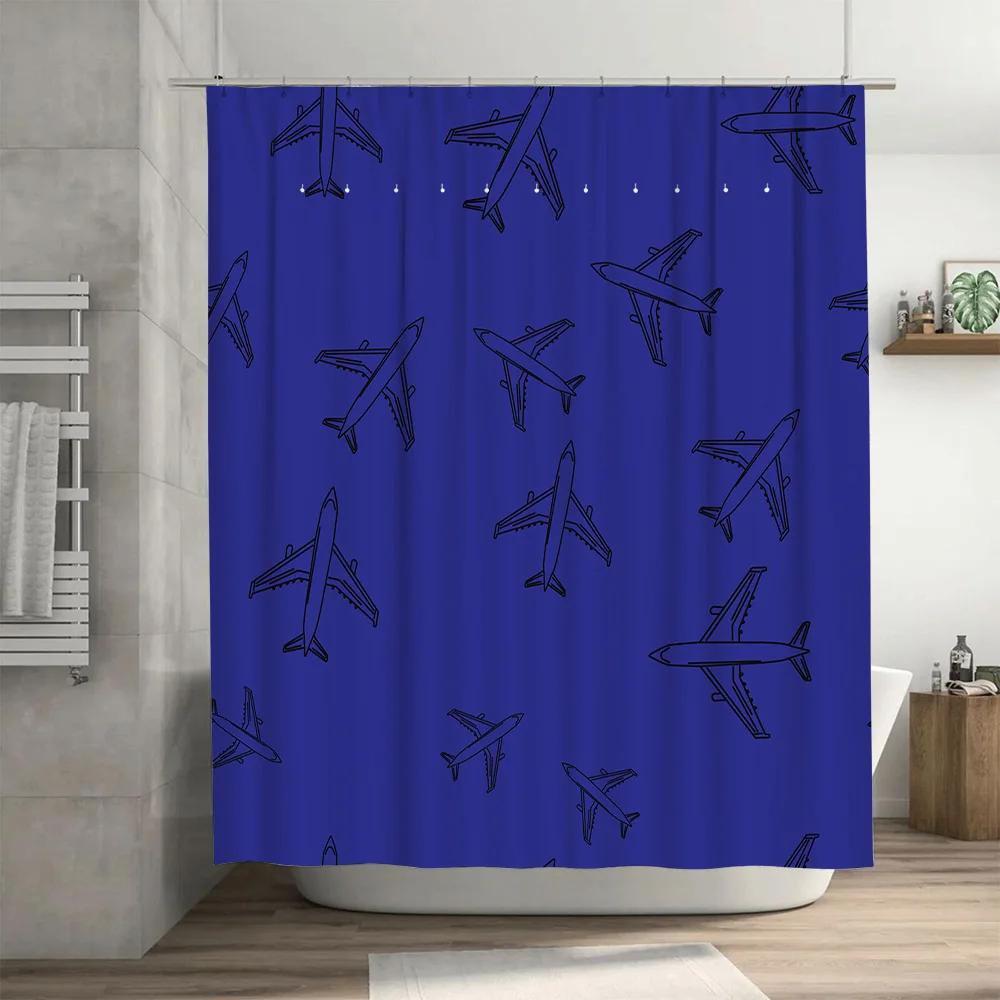 Airplane Blue Shower Curtain Waterproof Fabric For Bathroom Decor Customizable Size Available On.Com