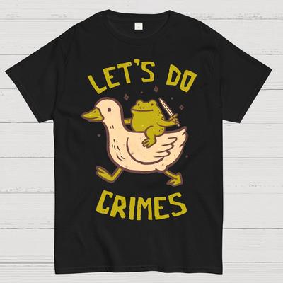 Men's Tops Let's Do Crimes Geek T-Shirt Y2K Printed Short-sleeved Casual Loose T-shirt Round-neck Cotton Sportswear Unisex