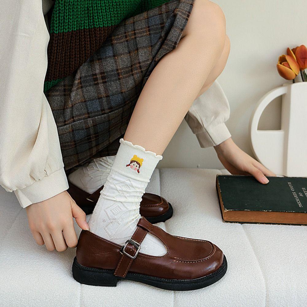 

Tulip Flower Heart Harajuku Style Bear Cotton Tube Socks JK Socks Embroidery Women Winter Socks flower