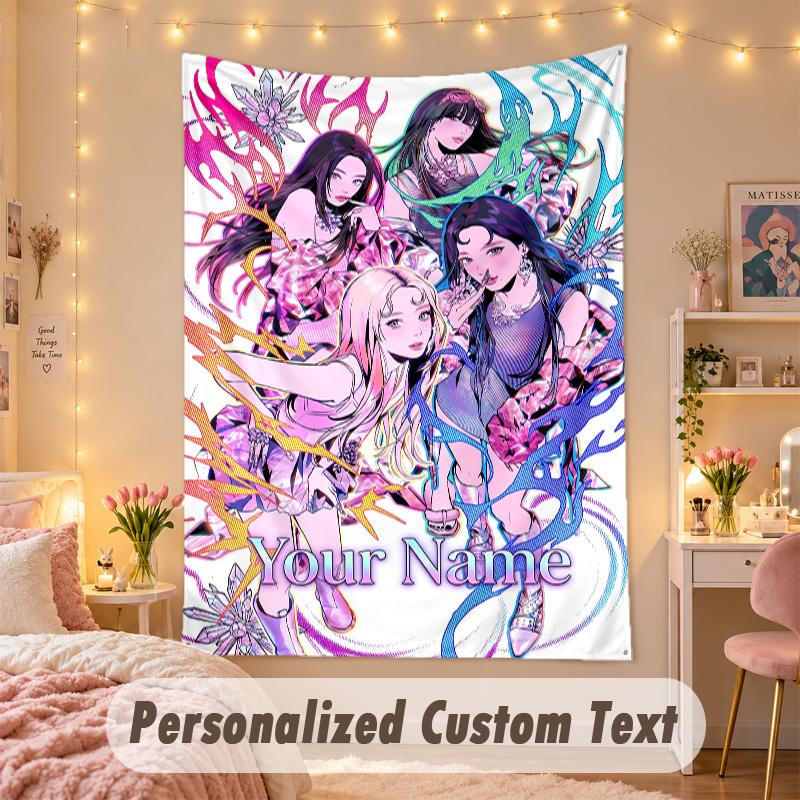 Custom Personalized Tapestry,aespa Print Custom Name Text Wall Art Hanging for Bedroom