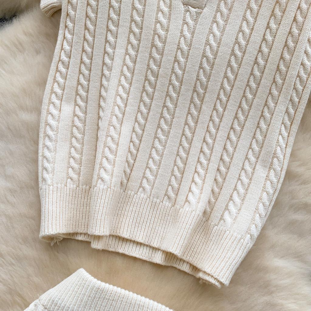 Módní Pletené 2dílné Dvoudílné Kostýmy Skinny Krátký Rukáv Polokošile+Krátká Sukně Děrované Dámské Jednoduchý Styl Letní Sety