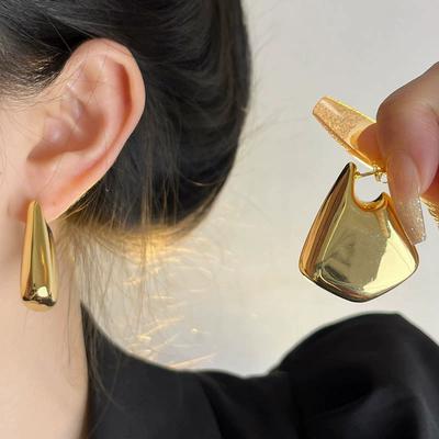 Vintage Ins Style Geometric Triangle Smooth Earrings New Punk Fashion Earrings Studs Women's Party Jewelry Accessories