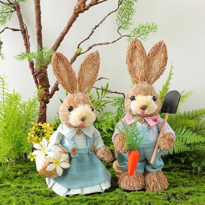 35cm Easter Bunny Decoration Cattail Craft Ornament Cute Rabbit Figure for Home Table Decor Spring Festival Ornament Gift