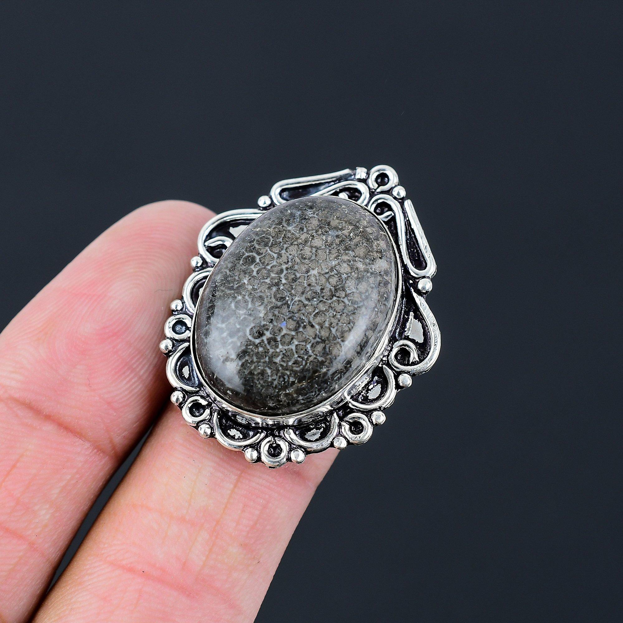 Womens day Sale 925 Silver Stingray Coral Stone Promise Birthday Ring Size 6.5 6.5