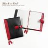 (Seal Al) A6 Size Leather Notebook Cover with Belt, Two-Tone Design (No Name Engraving, 01. Black X Red)