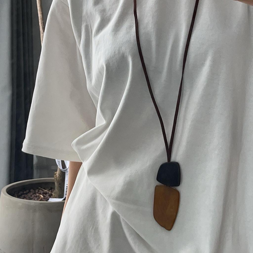 Maillard Croissant Irregular Square Pendant Bohemian Sweater Chain Necklace for Women