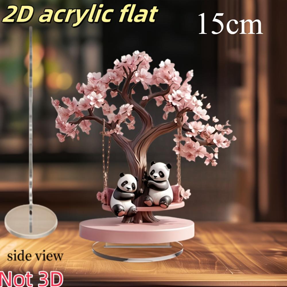 Swing Tree Couple Panda Table 2D Flat Acrylic Decorative Ornament Sculpture - for Desk, Bedroom, Living Room,  for Christmas and Halloween