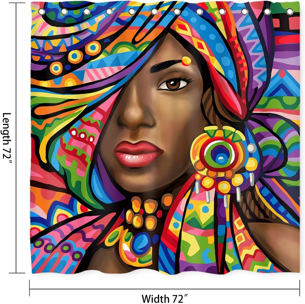 African American Woman Shower Curtain, Women Bath Curtains, Waterproof Upgrade Polyester Fabric Bathroom Decor Set with 12 Hooks