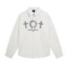 Mens Loose Fit Long Sleeve Cotton Shirt With Gothic Cross Print Streetwear Casual Top Fall 2025