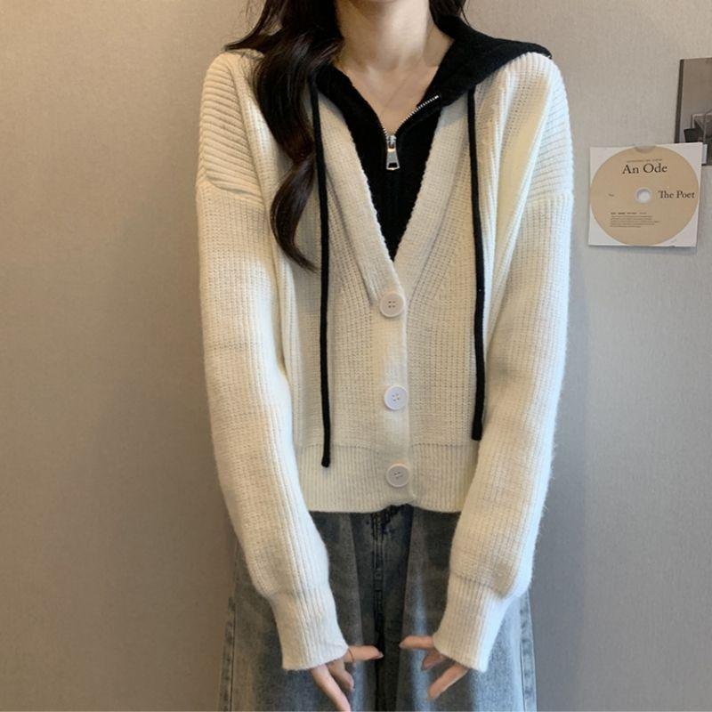 Hooded Sweater Jacket New Trend Short Slimming Autumn and Winter Knitted Cardigan Top for Women