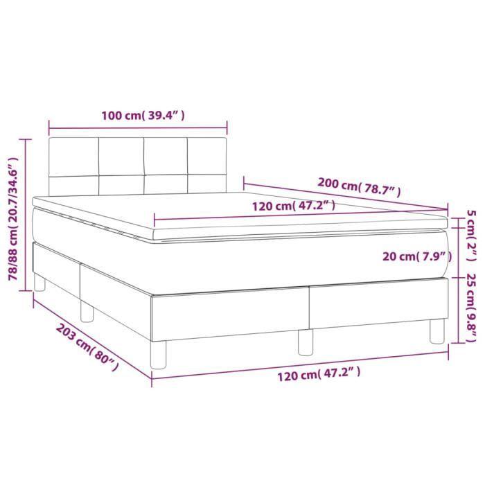 3140047 vidaXL Lit à sommier tapissier avec matelas Bleu 120x200 cm Tissu