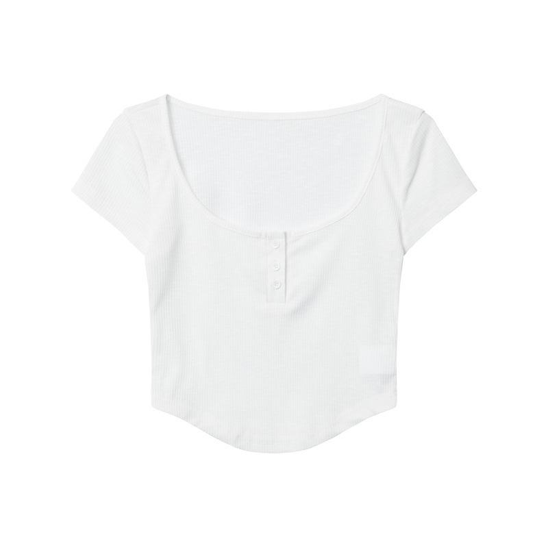 

HeyHenry Топ с U-образным вырезом приталенного кроя - Летняя версия Футболка на трех пуговицах для горячей девушки (Женский) Medium