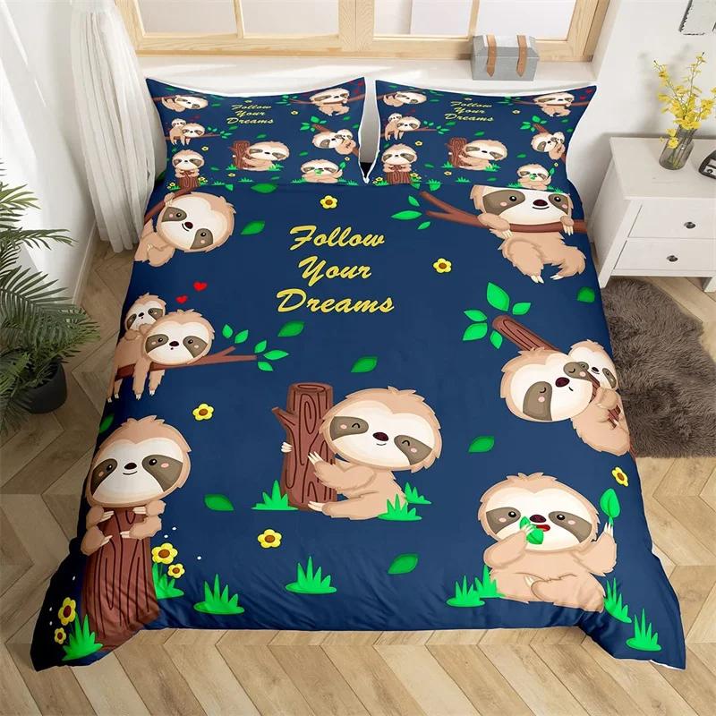 Kawaii Unicorn Duvet Cover Set Cartoon Animal Bedding Set Microfiber Botanical Leaves Comforter Cover King For Kids Boys Girls