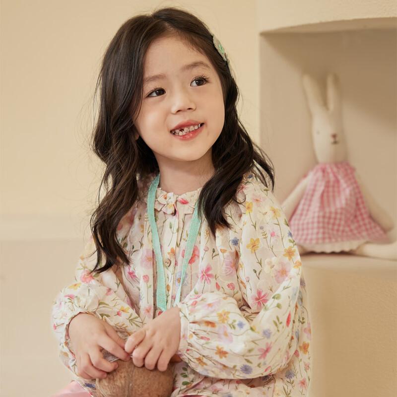 LUSON Girls' Floral Puff Sleeve Blouse