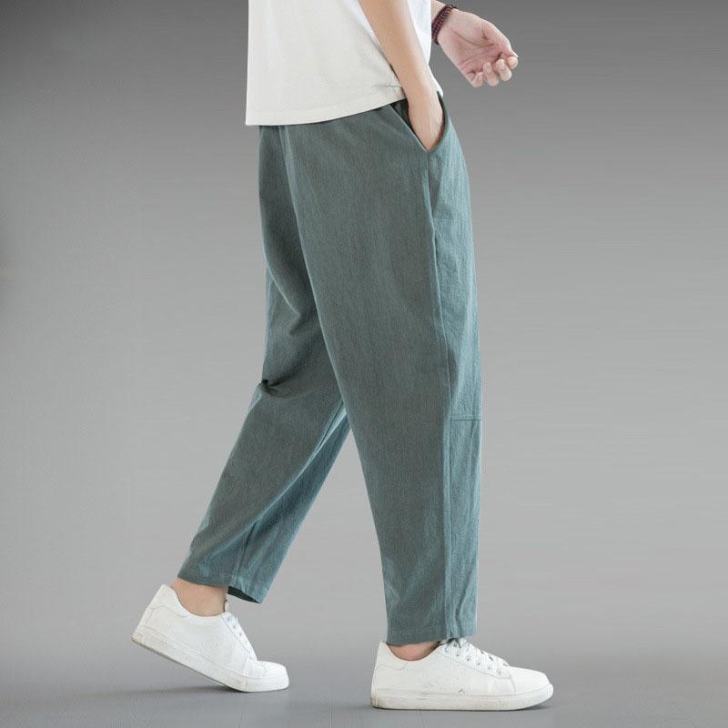 Japenese Cotton Linen Pants Men Summer Straight Casual Ice Silk Sweatpants Male Wide Leg Oversize Linen Trousers