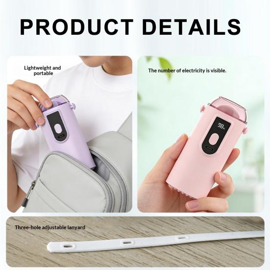 Ventilador Pessoal Portátil Mini com Display Digital Operação Silenciosa Clipe Rotativo Ventilador de Chapéu Recarregável Ventilador de Pescoço Suspenso com Cordão