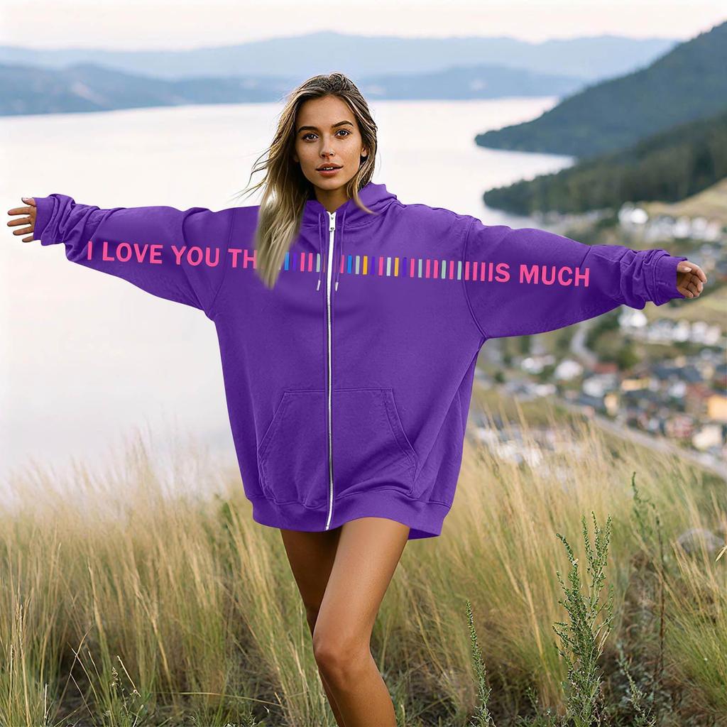 Damen- und Herren-Unisex-Mode, lässiger Langarm-Kapuzenmantel mit Rundhalsausschnitt und Aufdruck