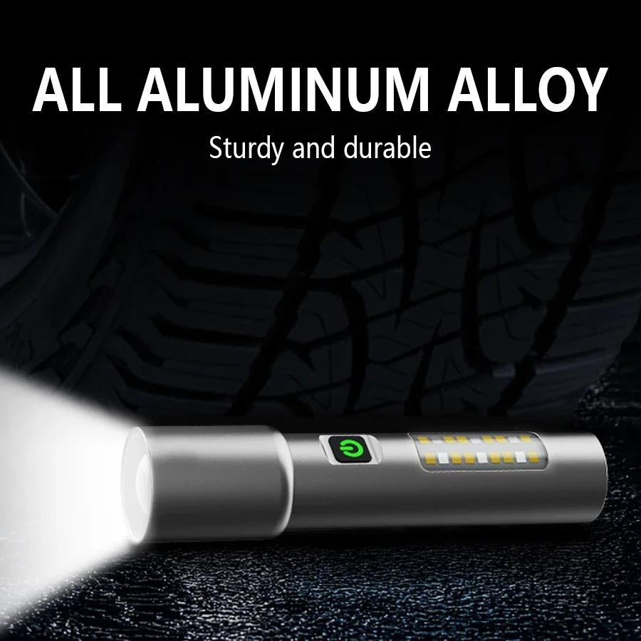 Powerful Portable LED Flashlights USB Rechargeable Flashlight with 6 Modes Red and White Lights Outdoor Camping Emergency Torch