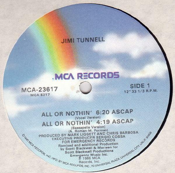 

12inch Record JIMI TUNNELL - All Or Nothin MCA23617 MCA 1986 US Dance & Electronica Used