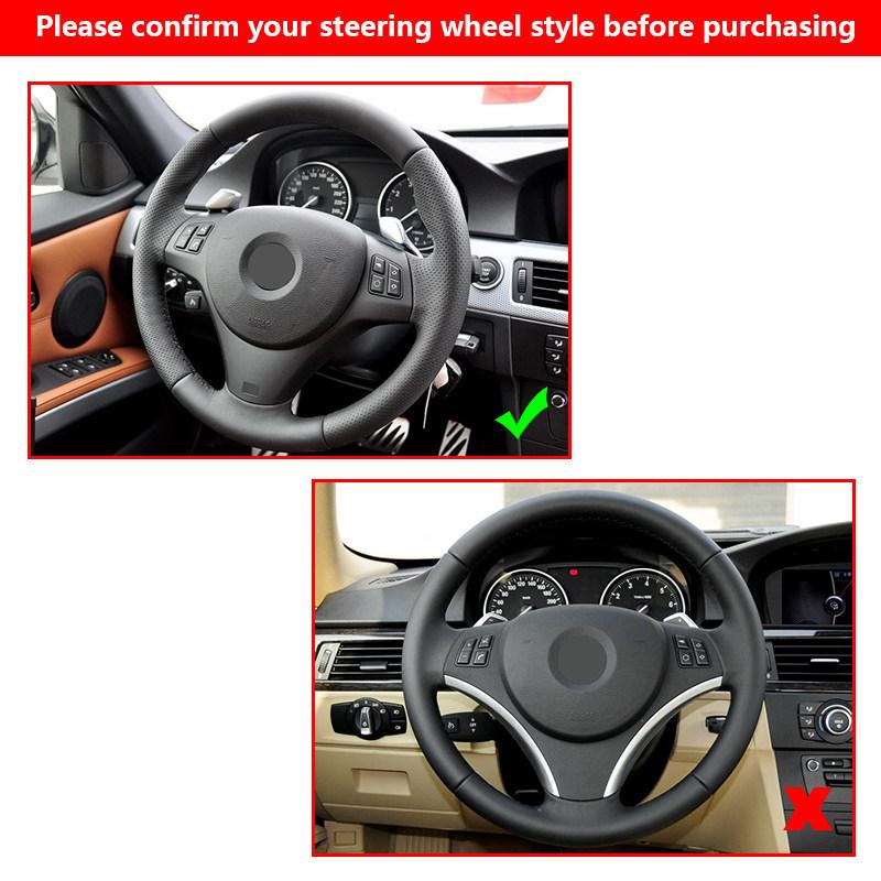 For BMW M Sport E82 E87 E90 X1 E84 old style 2011-2013 Car Steering Wheel Cover Leather Trim Black-red blue line with blue strip