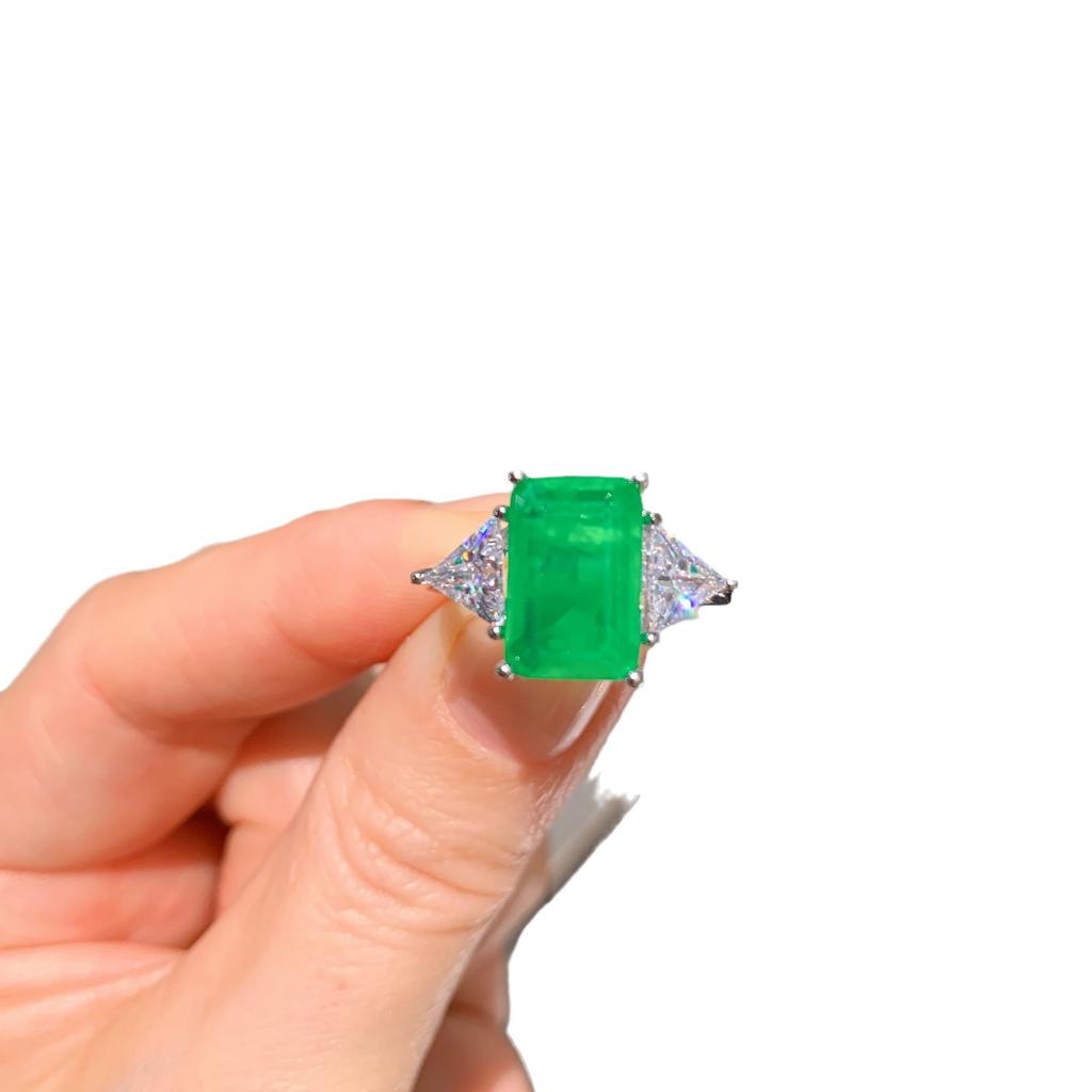 Temperament Simulation Paraiba Ring frauen Rechteck Smaragd Zirkon Ring Ring Mode