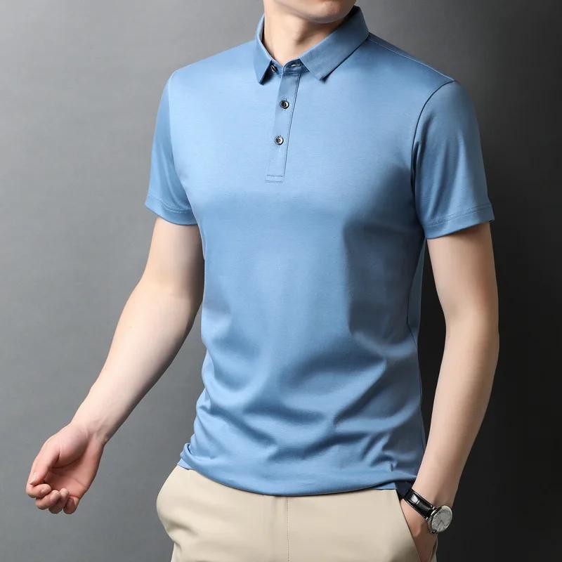 Summer Middle-aged Men's Polo-collar Shirt Double Mercerized Cotton Short-sleeved T-shirt Solid Color Slim Korean Men's T-shirt