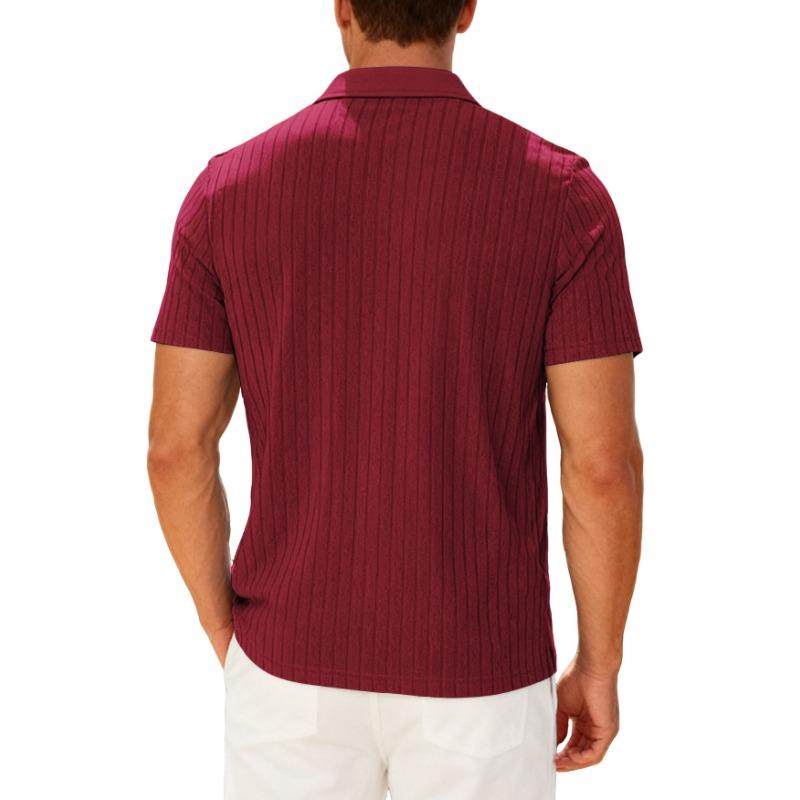 Men's New Summer Casual Breathable Terry Jacquard Lapel Striped Short Sleeve Shirt