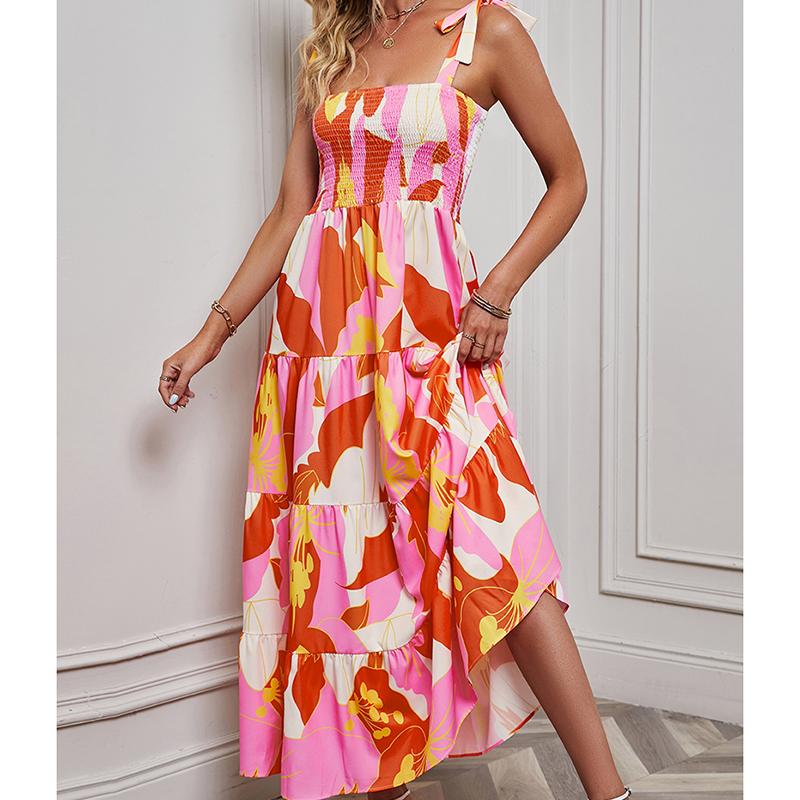 Summer Slim Strapless Holiday Sexy Dress Women Casual Backless Printed Beach Dress Elastic High Waist Womens Dress Elegant 25289