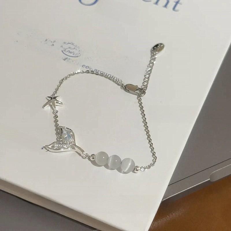 Zircon Fish Tail Glass Starfish Bracelet With Sparkling Inlaid Stones For Elegant Women